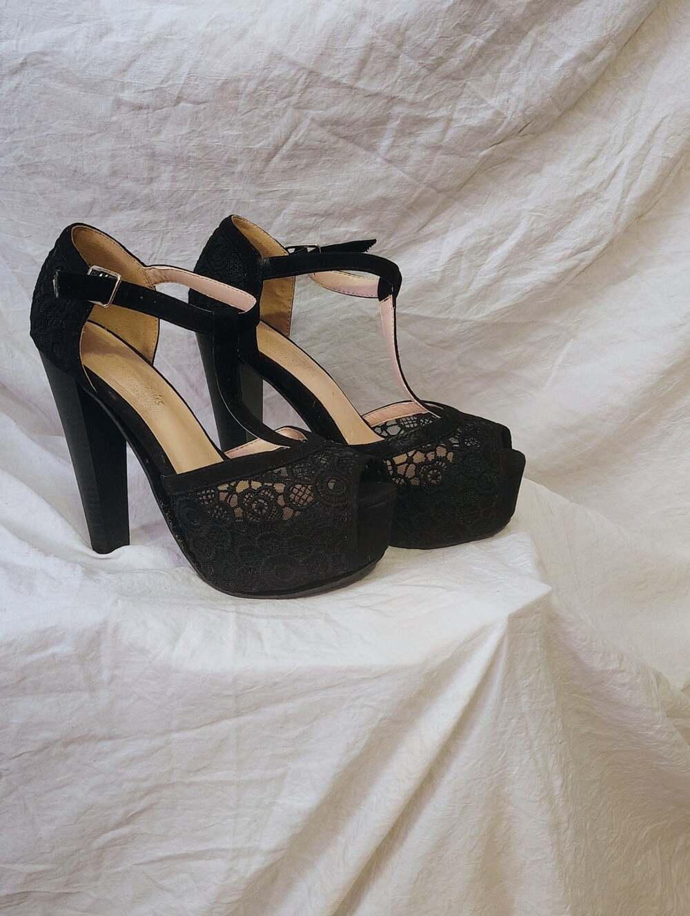 Dream Pairs Laura L Womens Lace Peep Toe Platform Chunky High Heel Sandals